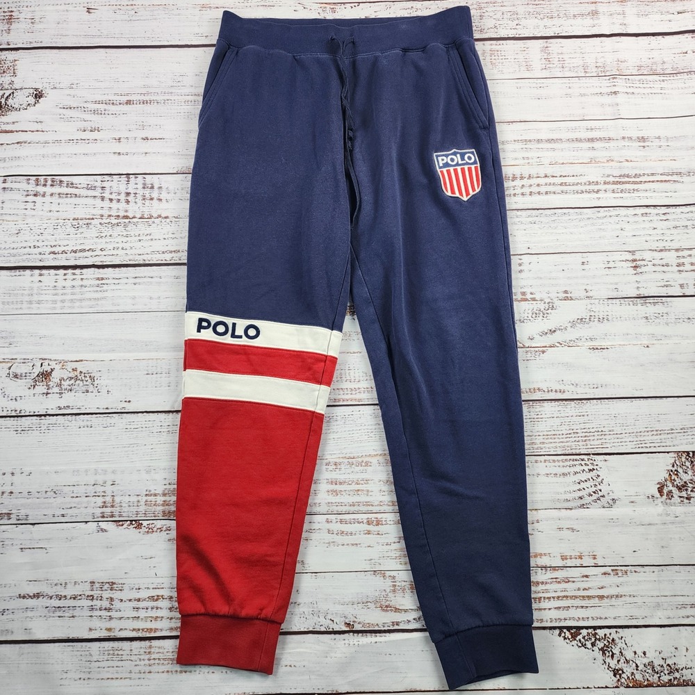 Polo Ralph Lauren Polo Shield Fleece Jogger Sweatpants Mens M Navy Colorblock